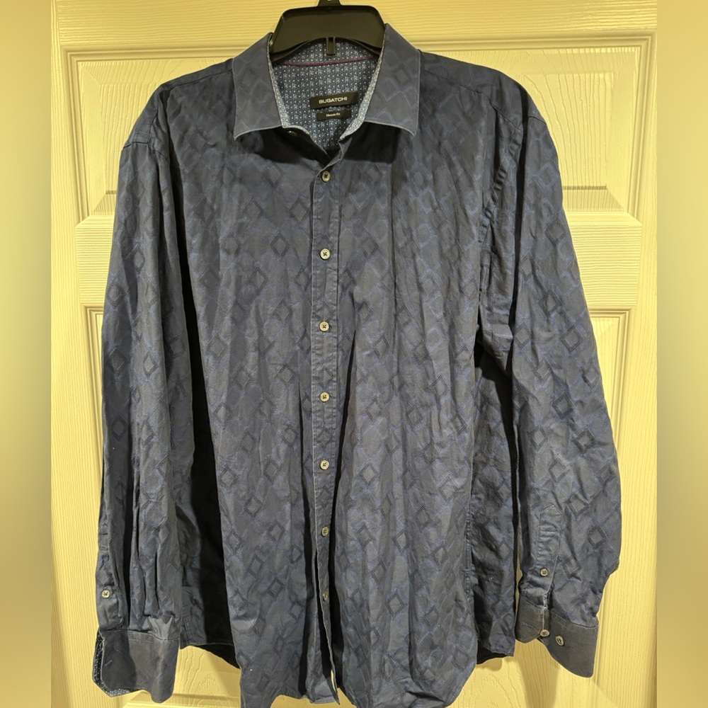 Bugatchi Blue Casual Button Down Shirt long sleeve Mens XXL Classic fit